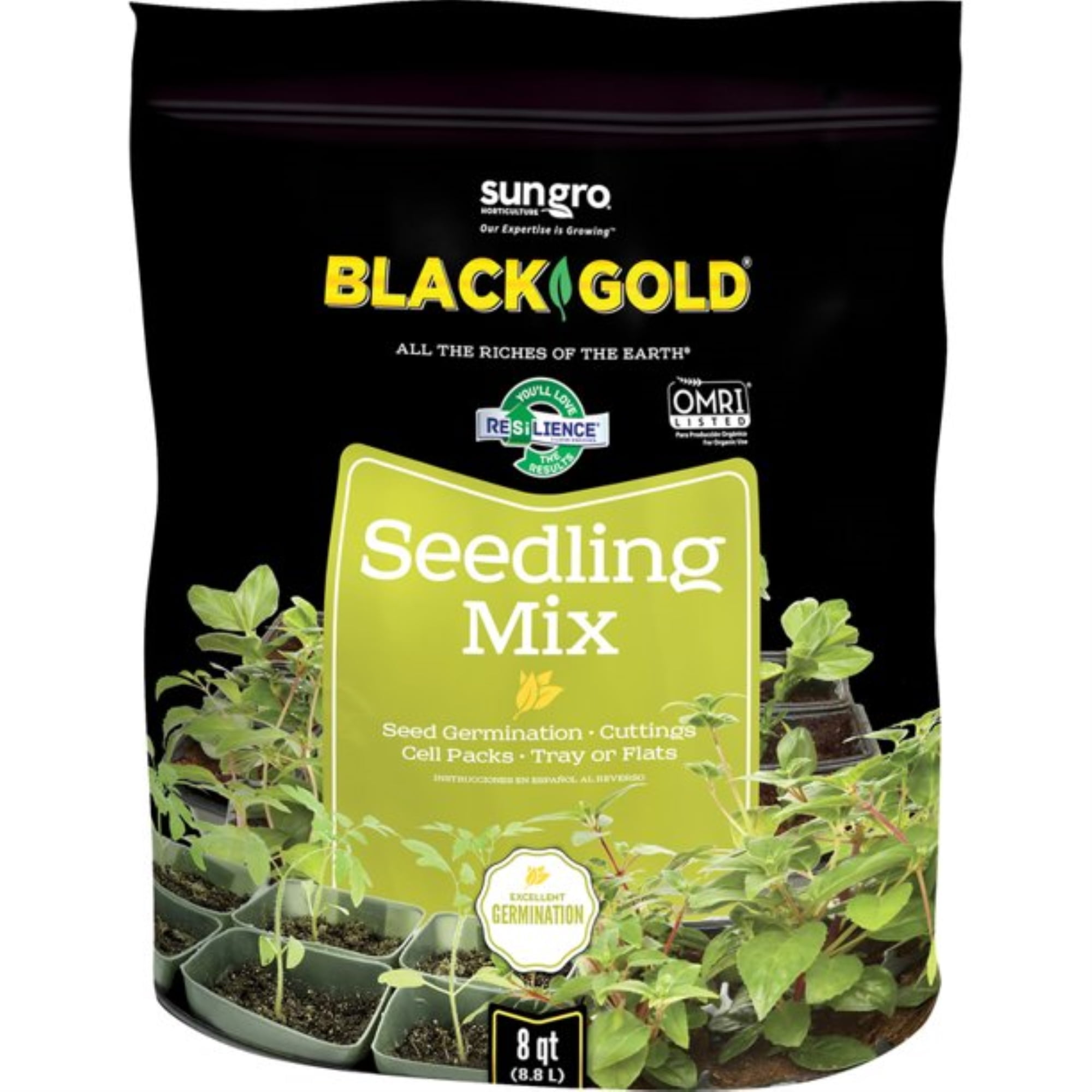 SunGro Black Gold Seedling Germination Mix for Seeds, Cutting, Vegetables, and Herbs, 8 Quart Bag (1 Pack)
