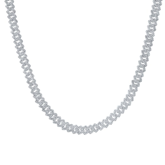 Sterling Silver 6 Cttw Natural Diamond 9mm Cuban Men's Chain, Length: 22 Inch