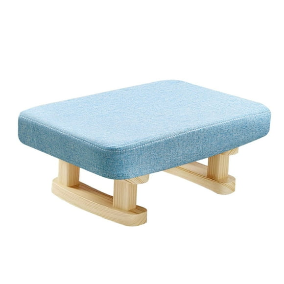 Small Footstool Rectangle Step Stool Bench Padded Footstool Footrest with Wooden Blue