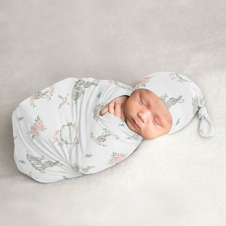 UPC: 0846480088363 | Bunny Floral Baby Cocoon and Beanie Hat Sleep Sack Set by Sweet JoJo Designs