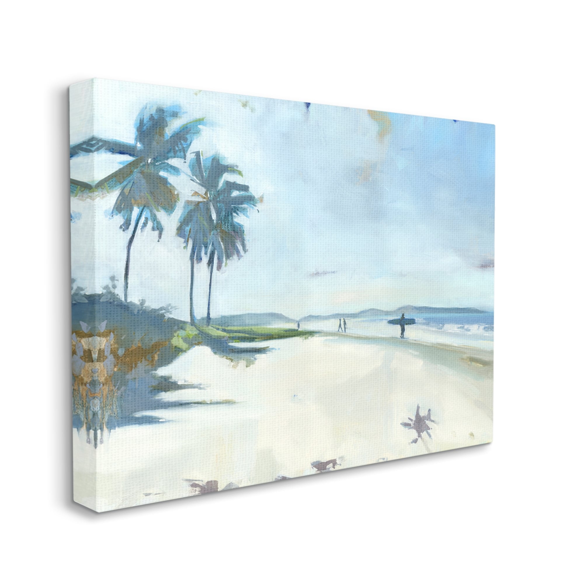 Stupell Industries Tropical Blue Beach Scene Surfers Coastal Painting Gallery Wrapped Canvas Print Wall Art