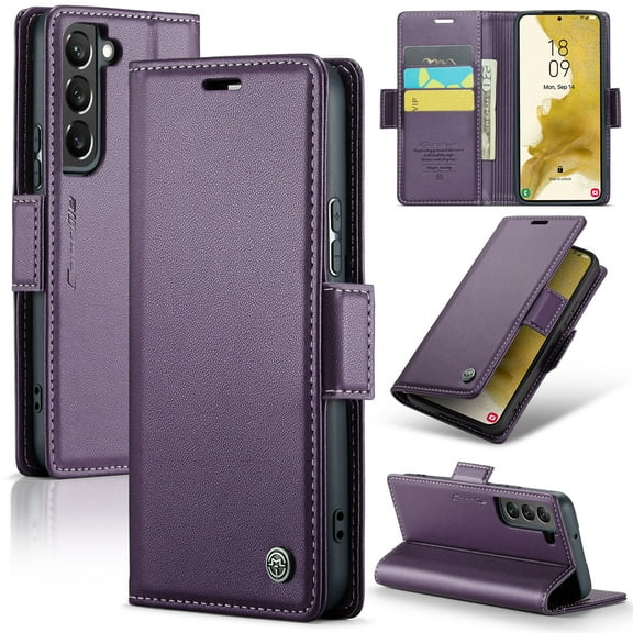 ELEHOLD Wallet Case For Samsung Galaxy S21+,Premium Leather Case wih RFID Blocking Function Card Slots Kickstand Magnetic Clasp Shockproof Cover for Men Women,Purple