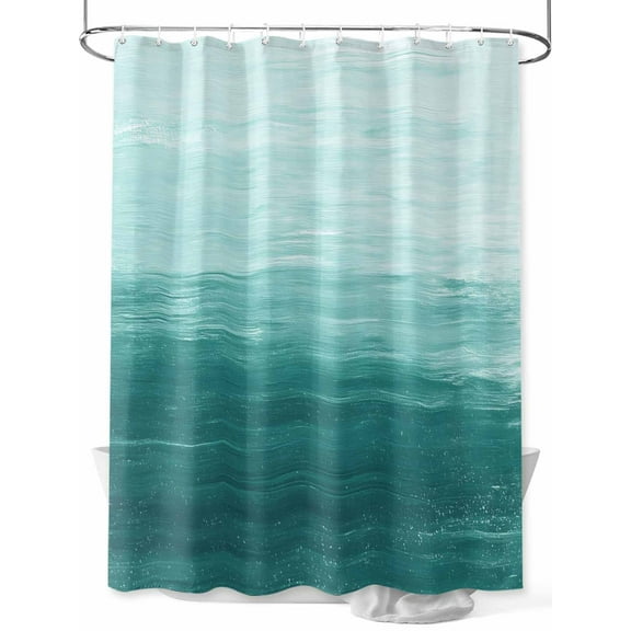 Shower Curtain Turquoise Beach Ocean Bathroom Curtains with Hooks, Waterproof Fabric Ombre Abstract Oil Painting Bath Shower Curtains Set for Bathroom Bathtubs Decor 36x72 Inch