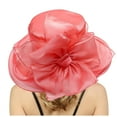 thumbnail image 3 of LRen Elegant Women's Wide Brim Floral Sun Hat for Beach Wedding Bridal Shower and Summer Outdoor Occasions Watermelon Red, 3 of 6