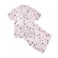 thumbnail image 1 of Little Girl Imitate Silk Pajamas Set,Short Sleeve Tops+Short Pants Sleepwear Suit,5-14Y, 1 of 4