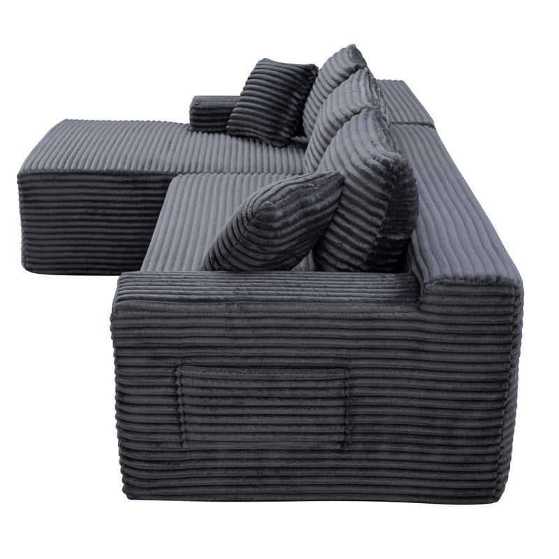 94.5" L-Shaped Modular Sectional Sofa Set with Chaise, No Assembly Required Upholstered Floor Couch, Corduroy 4-Seat Sofa
