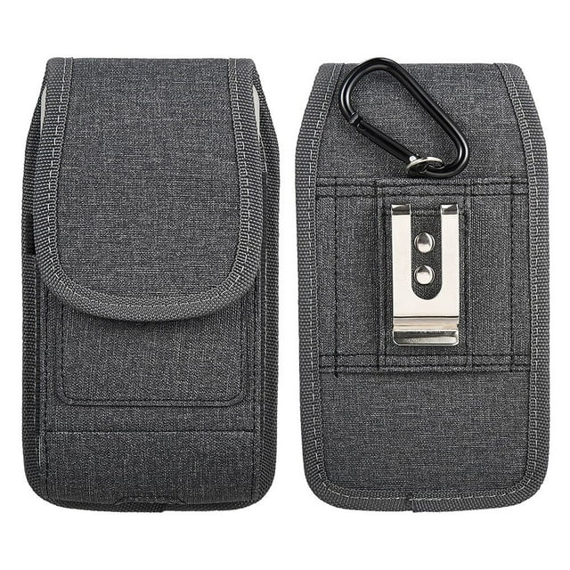 Luxmo Pro Series for Samsung Galaxy S21 FE Belt Holster (Vertical Nylon Rugged Fabric Phone Holder Pouch Carrying Case) with Touch Tool - Dark Grey