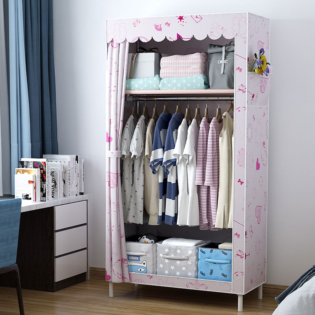 YNR NEW 4 SECTION OVER DOOR HANGING WARDROBE STORAGE UNIT CLOTHES SHOE ORGANISER IN Hot Pink Polyester YNR NEW 4 SECTION OVER DOOR HANGING WARDROBE STORAGE UNIT CLOTHES SHOE ORGANISER IN Hot Pink Polyester