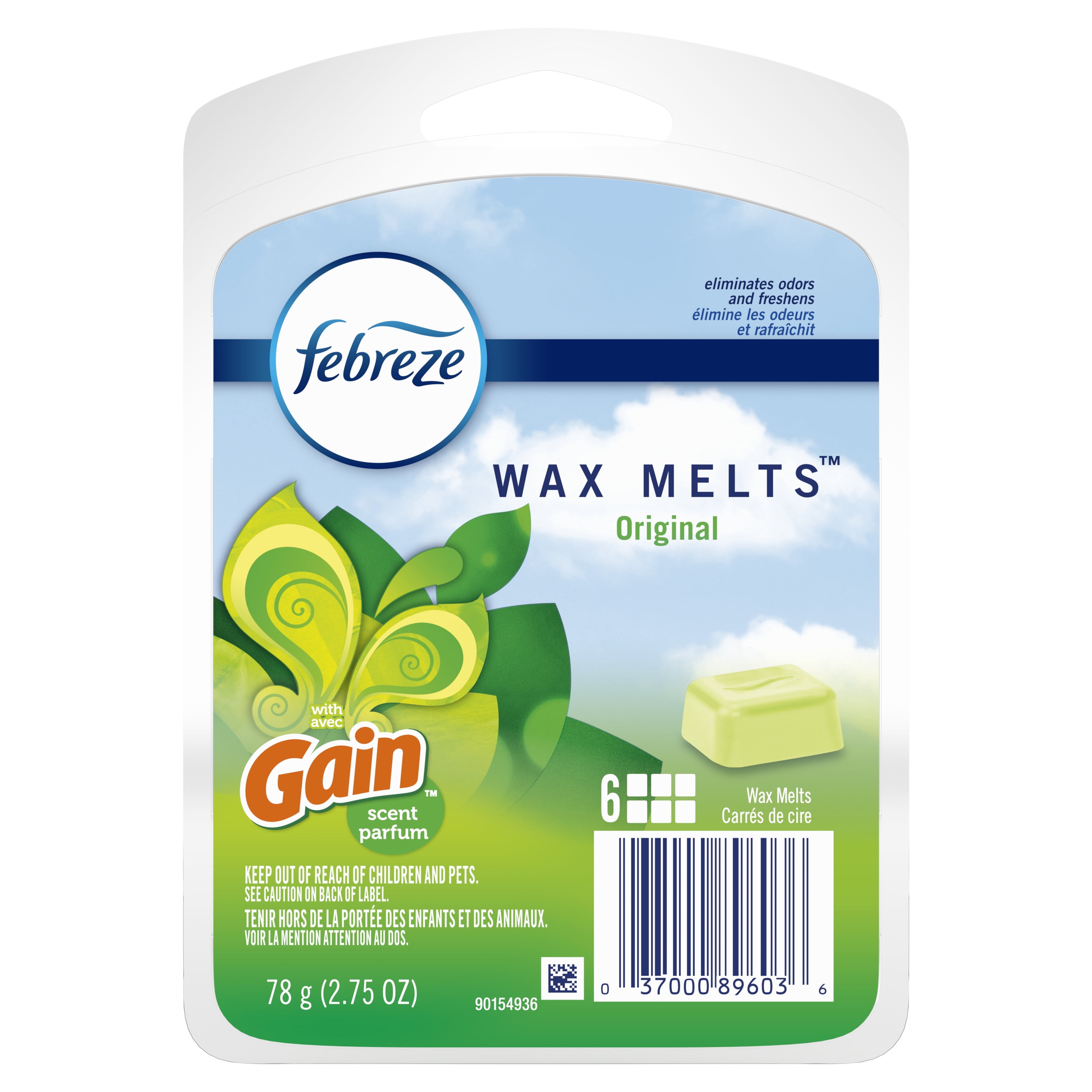Febreze Wax Melts, Air Freshener and Odor Fighter for Strong Odor, Gain  Original Scent, 4 Pack (6 Cubes Each)