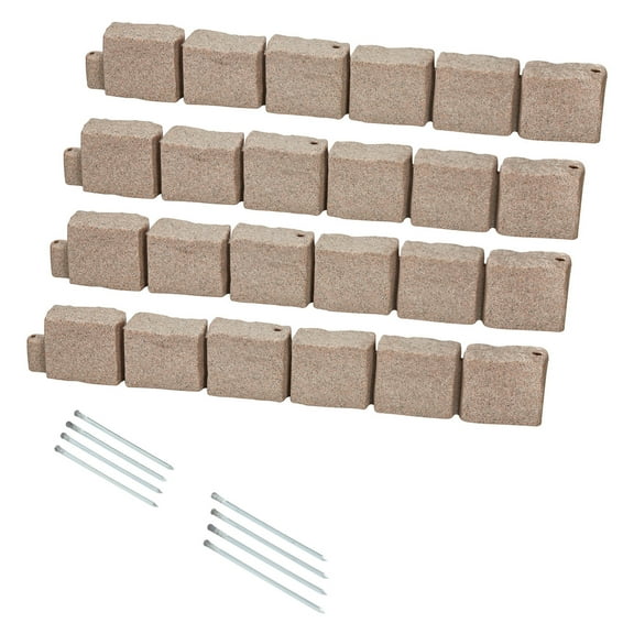 KFFKFF Imitation Stone Landscape Border 46.8 x 3.9 in Authentic Lawn Border, Adaptable Brick-Like Garden Border with Grounding Pegs, Durable Driveway and Walkway Edging in Beige, Resistant to Fading