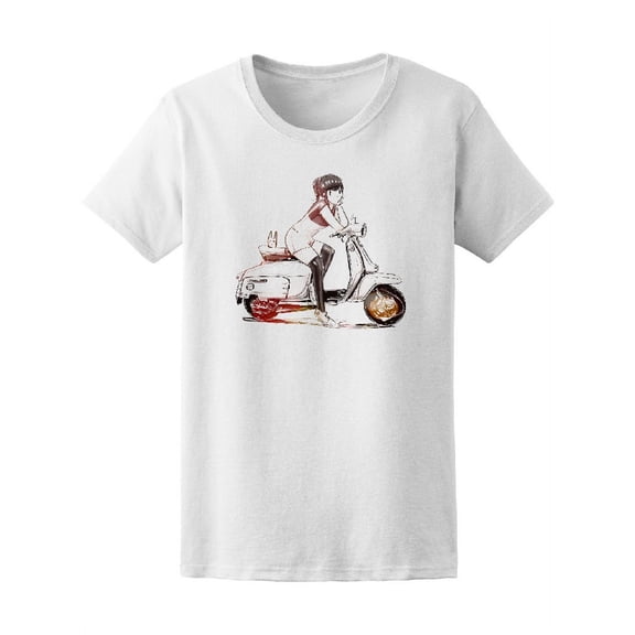 Cool Girl Riding Classic Scooter T-Shirt Women -Image by Shutterstock, Female Medium