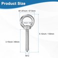 thumbnail image 3 of Uxcell 1-Pack Perno de Ojo de Acero Inoxidable 304 M12x80mm con Hombro para Asegurar Madera/Columpio/Hamacas Plata, 3 of 7