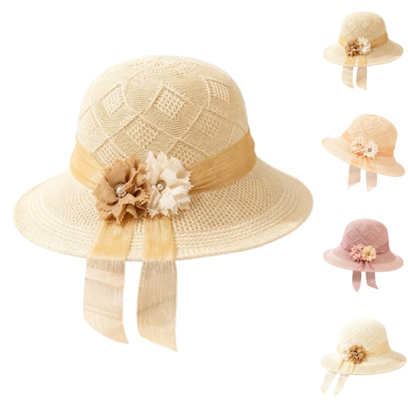 Hkoxplj Women Sun Hat Wide Brim Foldable Straw Hat UV Protective Beach Hat Packable Travel Bucket Hat with Bow Embellishments Breathable Summer Cute Hat for Ladies Elegant Floppy Hat