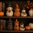 thumbnail image 2 of Fall Halloween Witch Pet Decor Set of 6, Rustic Sewing Texture Cat & Puppy Resin Figurine, Cute Non-spooky Seasonal Ornaments for Indoor Home Display, 2 of 9