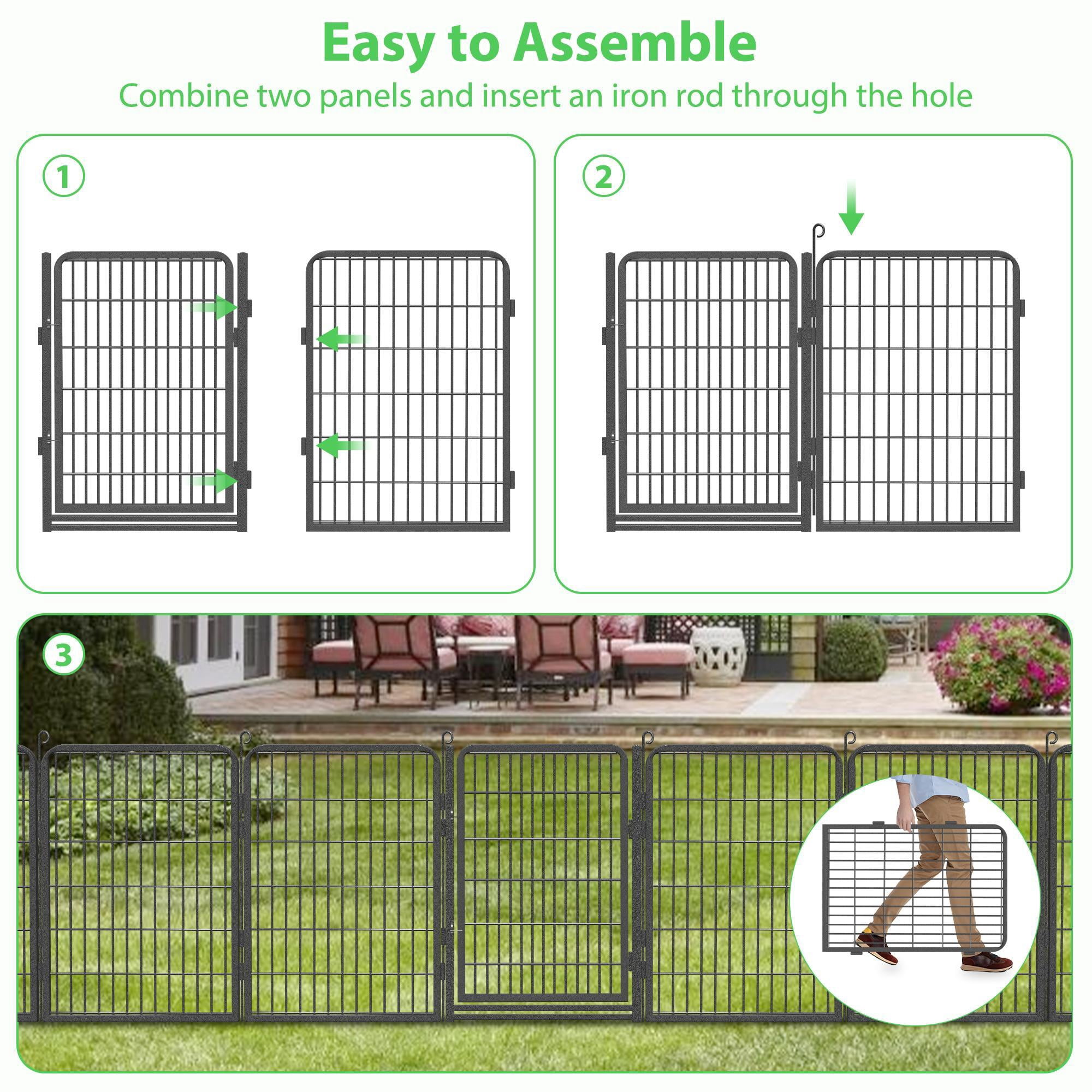 SQIREP Metal Garden Fence 94.5ft(L)x40in(H) No Dig Fence Decorative Garden Fencing with Gate Animal Barrier Fences for Backyard Patio Garden Flower Beds