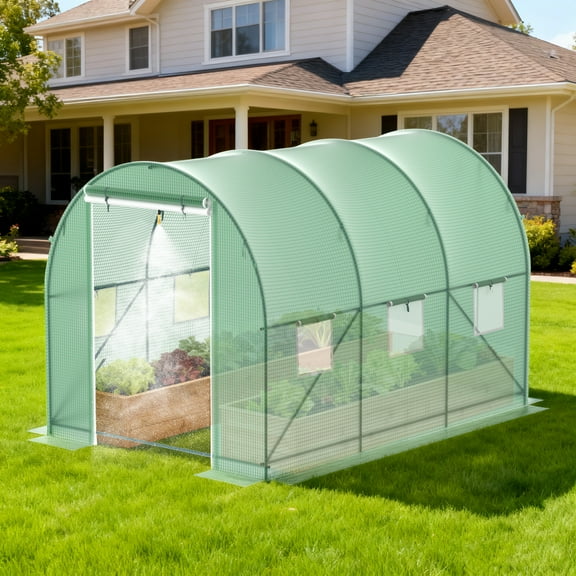Walk-in Greenhouse with Watering System 10'x7'x7' Outdoor Tunnel Green House Garden