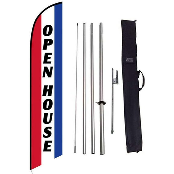 FFN Open House Sign for Real Estate, Feather Banner Flag Kit with Ground Stake and Travel Bag, 15ft Large Open House Signs for Outdoors