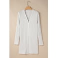 thumbnail image 3 of Women's White Solid Color Ribbed Button-Up Tunic Cardigan for Casual Elegance | [ZhiHiMeRi] | (US 16-18)XL, 3 of 11