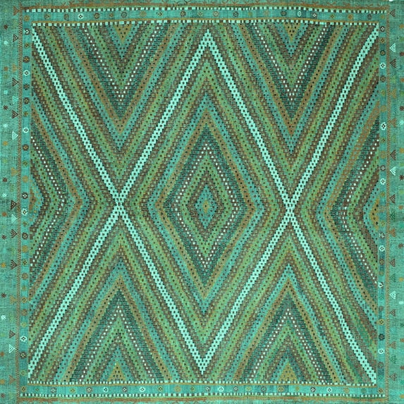 Ahgly Company Machine Washable Indoor Square Southwestern Turquoise Blue Country Area Rugs, 8' Square