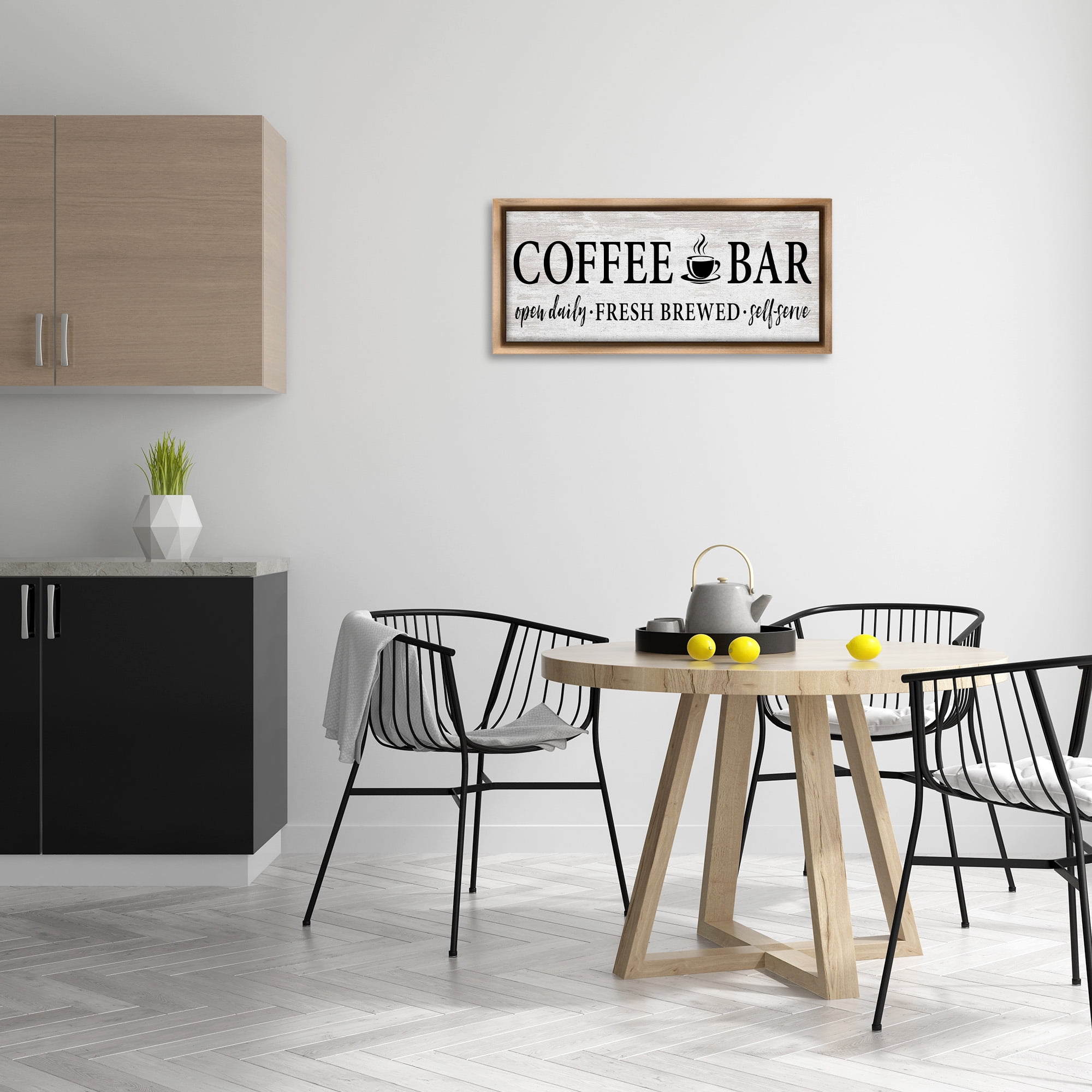 Stupell Industries Coffee Bar Cafe Rustic Sign Food & Beverage Painting Brown Floater Framed Canvas Art Print Wall Art, 31 x 14