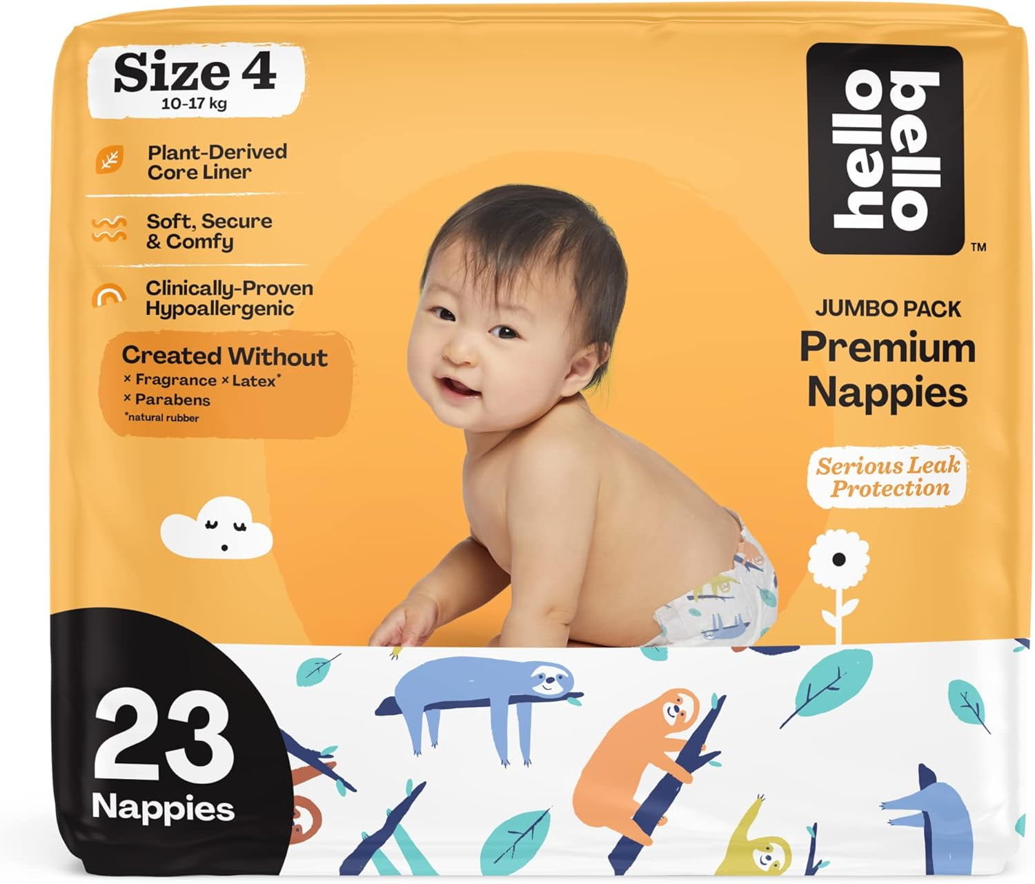 Hello Bello Premium Nappies Disposable, Extra-Absorbent, Hypoallergenic, Eco-Friendly Unisex Diaper Cover, Size 4, 23 Count (4 Pack)