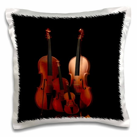 3dRose String instruments violin, bass and cello, Pillow Case, 16 by 16-inch