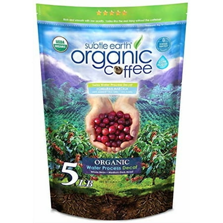 5LB Subtle Earth Organic Decaf - Swiss Water Process Decaf -Medium Dark Roast - Whole Bean Coffee - Low Acidity - Organic Certified by CCOF - 5 Pound (5 lb) Bag