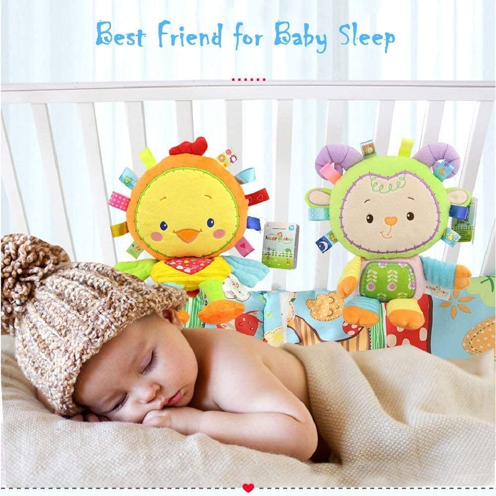 Amerteer Baby Tags Toy, Monkey/Tlephant Taggie Security Blanket Elephant Stuffed Toy, Baby Plush Sensory Tag Toy with Ribbons & Rattle,Baby Gifts for Newborns,Infant