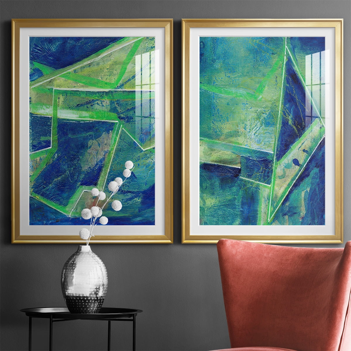 Wexford Home Geometric in Cool I Premium Framed Print, 18.5" x 24.5" - Ready to Hang, Gold (Set of 2)