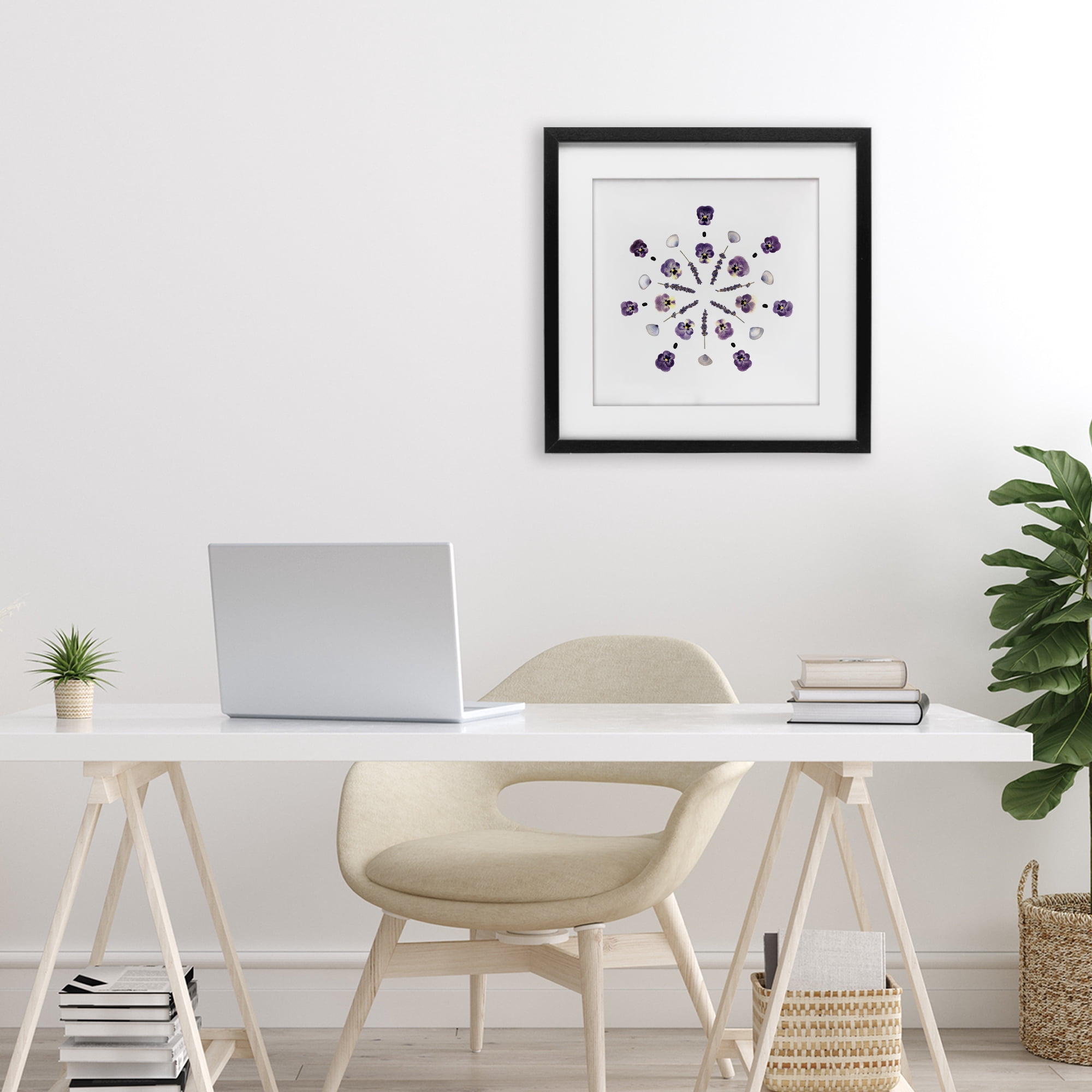Stupell Industries Pansies & Lavender Symmetry Black Framed Print Under Glass, design by Beth Adoette