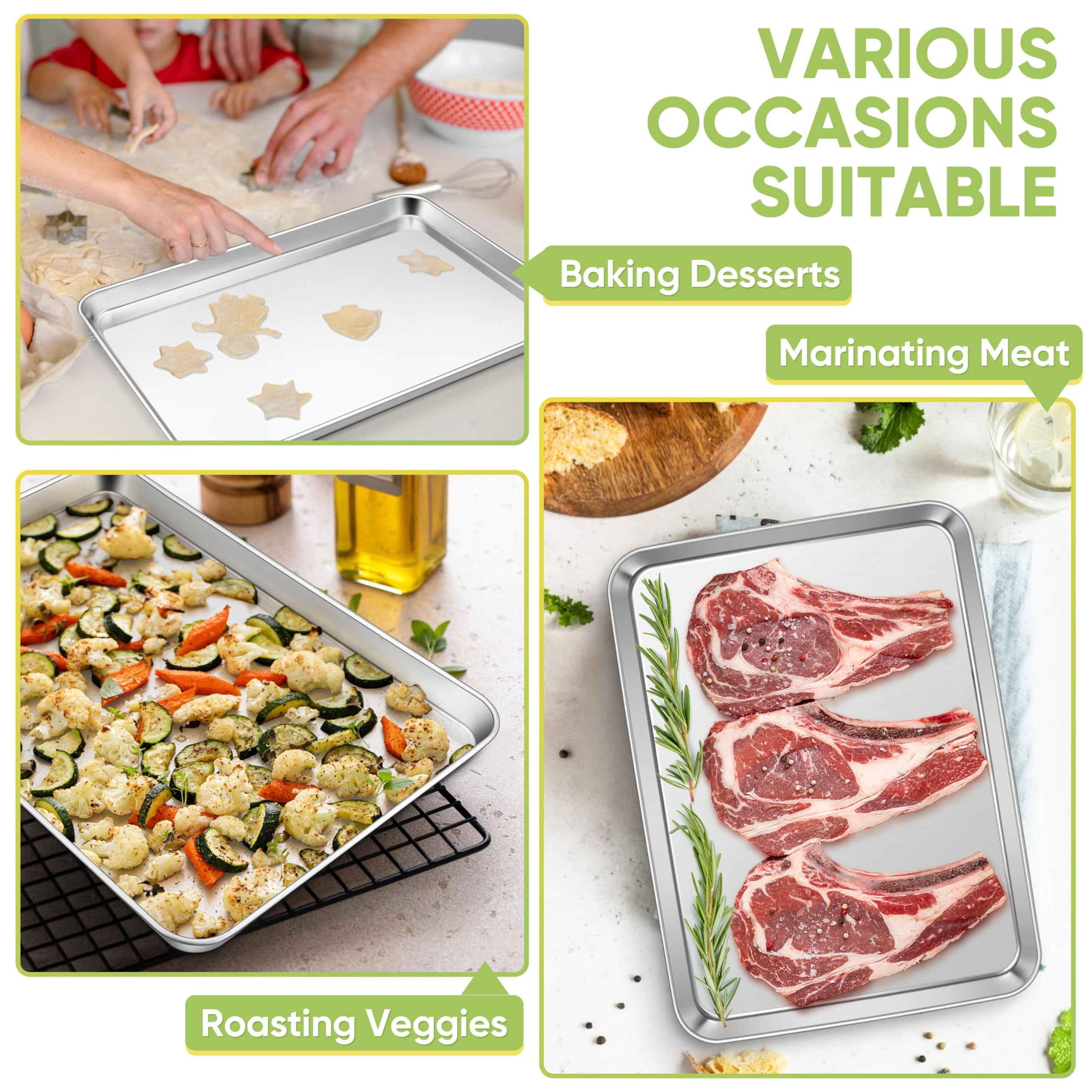 Stainless Steel Baking Sheet  20'' X 14'' Large Pan Bakeware Set Cookie Sheets For Roasting Cooking Non Mirror Finish & Dishwasher Safe