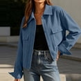 thumbnail image 6 of Admvng Women's Cropped Shacket Jacket Lapel Button Down Comfortable Chest PocketCasual Long Sleeve Ladies Coat Outerwear, 6 of 8