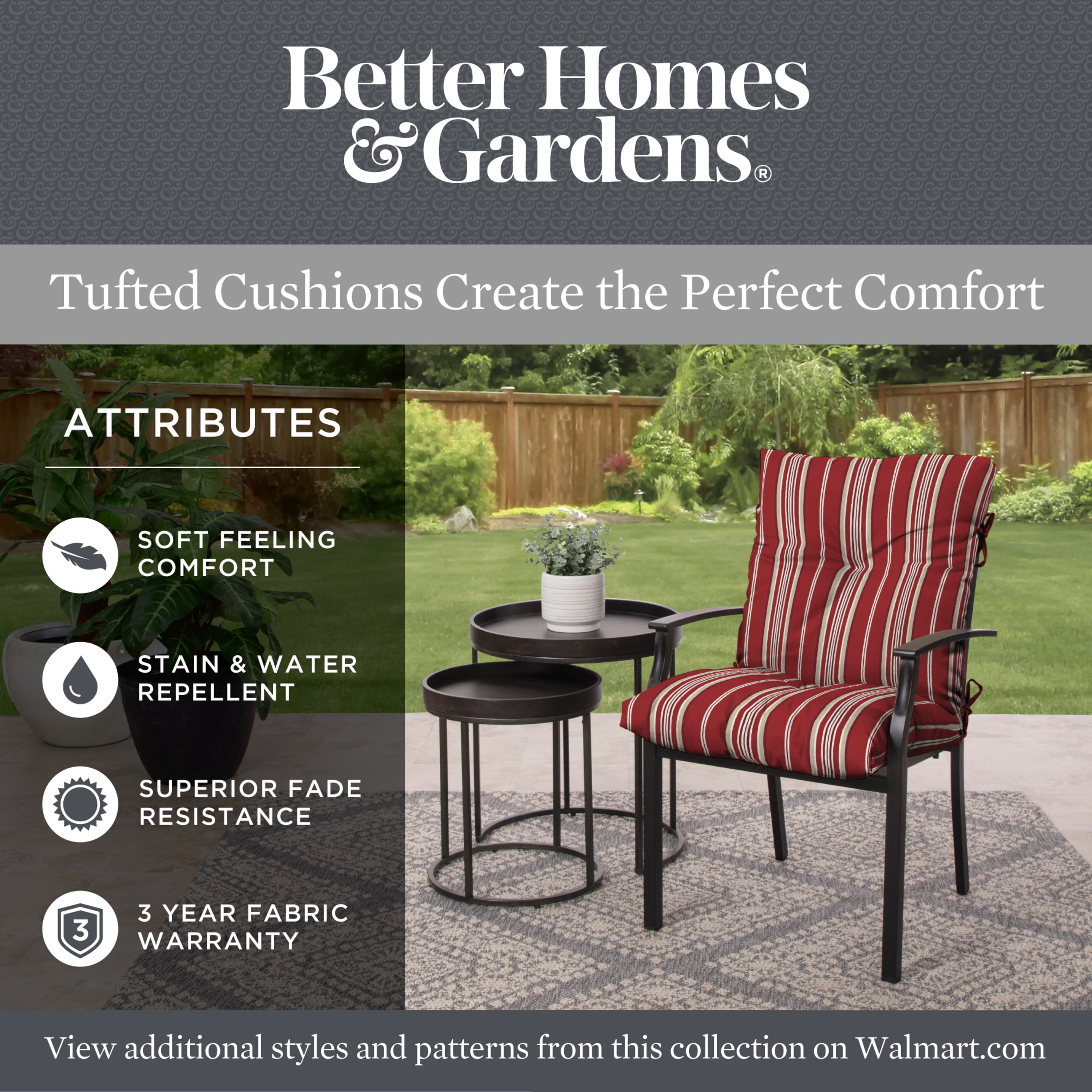 Better Homes & Gardens 45 x 24 Grey Rectangle Outdoor 2-Piece Deep Seat  Cushion 