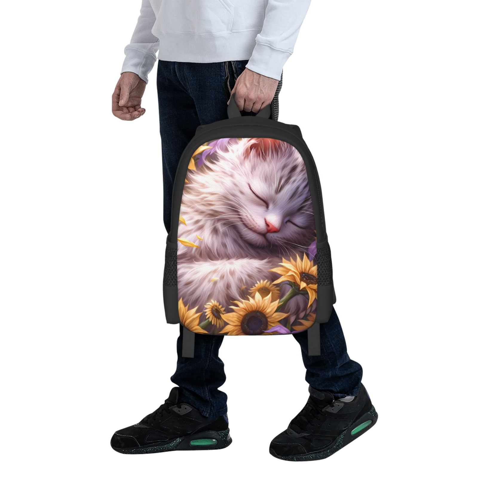 Ratiio Warm Sunflower Sleeping Cat Backpack for Men and Women - Durable 600D Oxford Cloth -Large Capacity, Water-Resistant School, Travel, and Hiking Bag