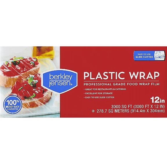 Berkley Jensen Plastic Film Wrap, 12 in x 3000 ft, Professional Grade Food Wrap with Slide Cutter