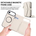 thumbnail image 3 of for iPhone Air Adjustable Shoulder Strap & Wrist Strap Detachable Magnetic Wallet Case, Zipper Pocket & RFID Blocking Card Slots, PU Leather Full Body Protection Rugged Phone Case, White, 3 of 8