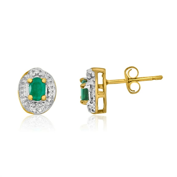 14k Yellow Gold Emerald Earrings with Diamonds