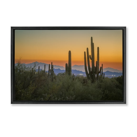 Stupell Industries Looming Cacti Sunset Landscape & Nature Photography Black Floater Framed Canvas Art Print Wall Art, 25 x 17