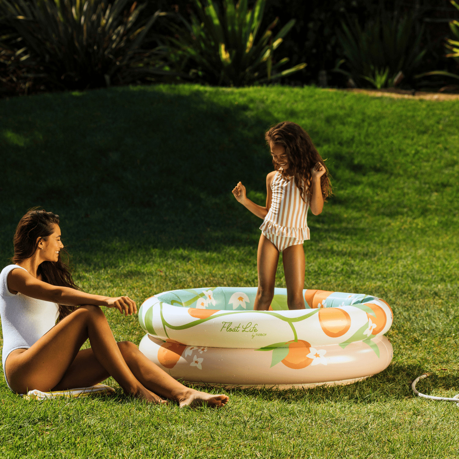 Float Life by Funboy Orange Blossom Inflatable Round 2-Ring Pool, Above-Ground Pool, Kids Ages 6+