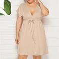 thumbnail image 5 of RYDCOT Summer Dresses for Women 2025,Plus Size Dresses for Curvy Women Elegant Short Sleeve V-Neck Dress Drawstring formal Dresses on Clearance Khaki, 5 of 6