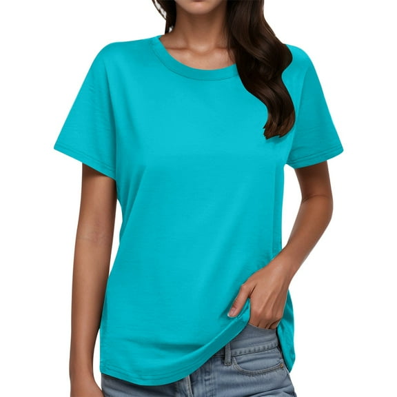 Women's Fashion Round Neck Plus Size Short Sleeved Solid Color T Shirt Top Women's Cotton Tee - Comfortable Short Sleeve Everyday Shirt