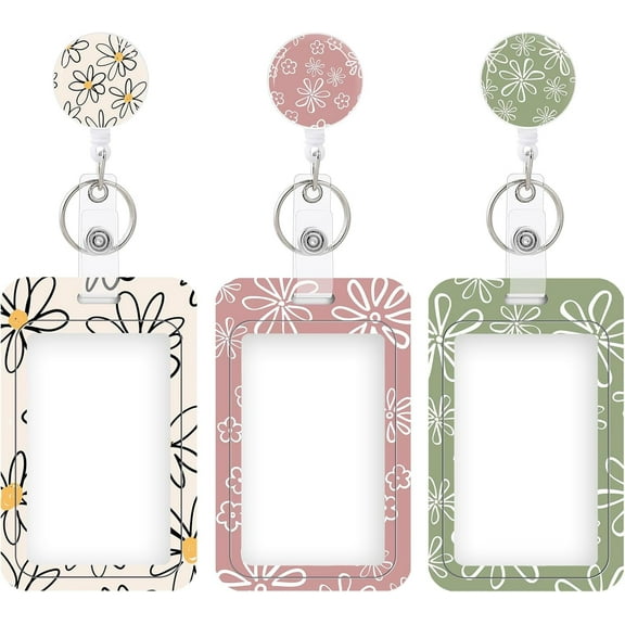 Lanyards for Id Badges, Retractable ID Badge Holder with Detachable Lanyard, Fashionable Badge Reel Heavy Duty with Carabiner Clip, Nurse Teacher Office Gifts, 3 PACKS