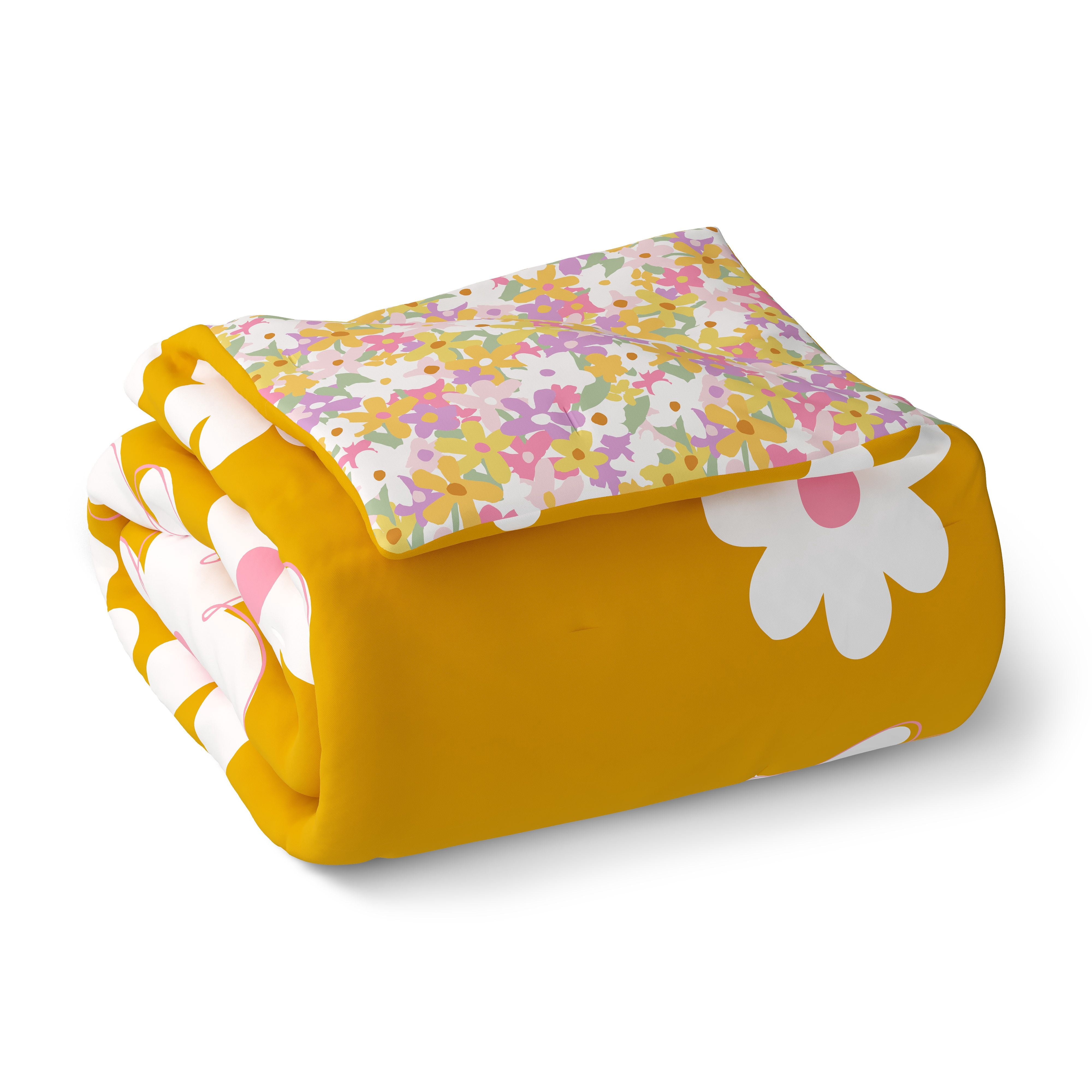 Mainstays Kids Daisy Reversible Comforter Set with Sheets, Twin, 5 Pieces