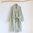 thumbnail image 2 of ManxiVoo Women's Long Thermal Robe for Winter Home Wear Soft Plush Fabric Striped Design Cozy Bathrobe for Indoor Lounge Comfort L Size Green, 2 of 4