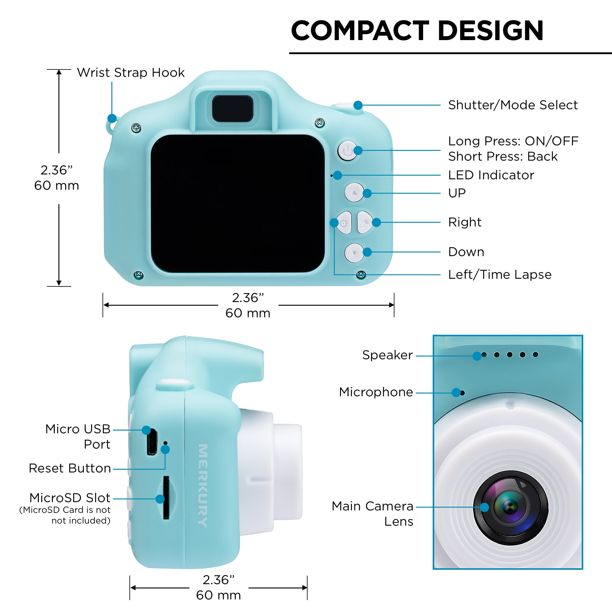 KinderPhoto Digital Camera for Kids - Blue, 3MP, 1080P Video, Games, and More! Merkury Innovations