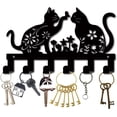 thumbnail image 1 of Colgador de llaves de metal con forma de gato para colgar en la pared, de hierro, con 6 ganchos, organizador de llaves de metal, color negro, 1 of 9