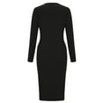 thumbnail image 3 of Cocktail Dresses For Women Sevevn Women's Long Sleeve Ruched Waist Body-Con Pencil Skirt Slit Midi Cocktail Party Dress, 3 of 4