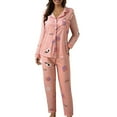 thumbnail image 1 of Pyjamas pour Femmes! Fadeal Pyjama Décontracté à Col Rabattu Bouton Imprimé à Carreaux Pêche Deux Pièces Manches Longues Ensemble de Pyjamas Doux pour Femmes Rose 2TG, 1 of 3