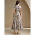 thumbnail image 2 of Elegant Silver Floral Mesh Sequin Short Sleeve Midi Dress For Formal, 2 of 7