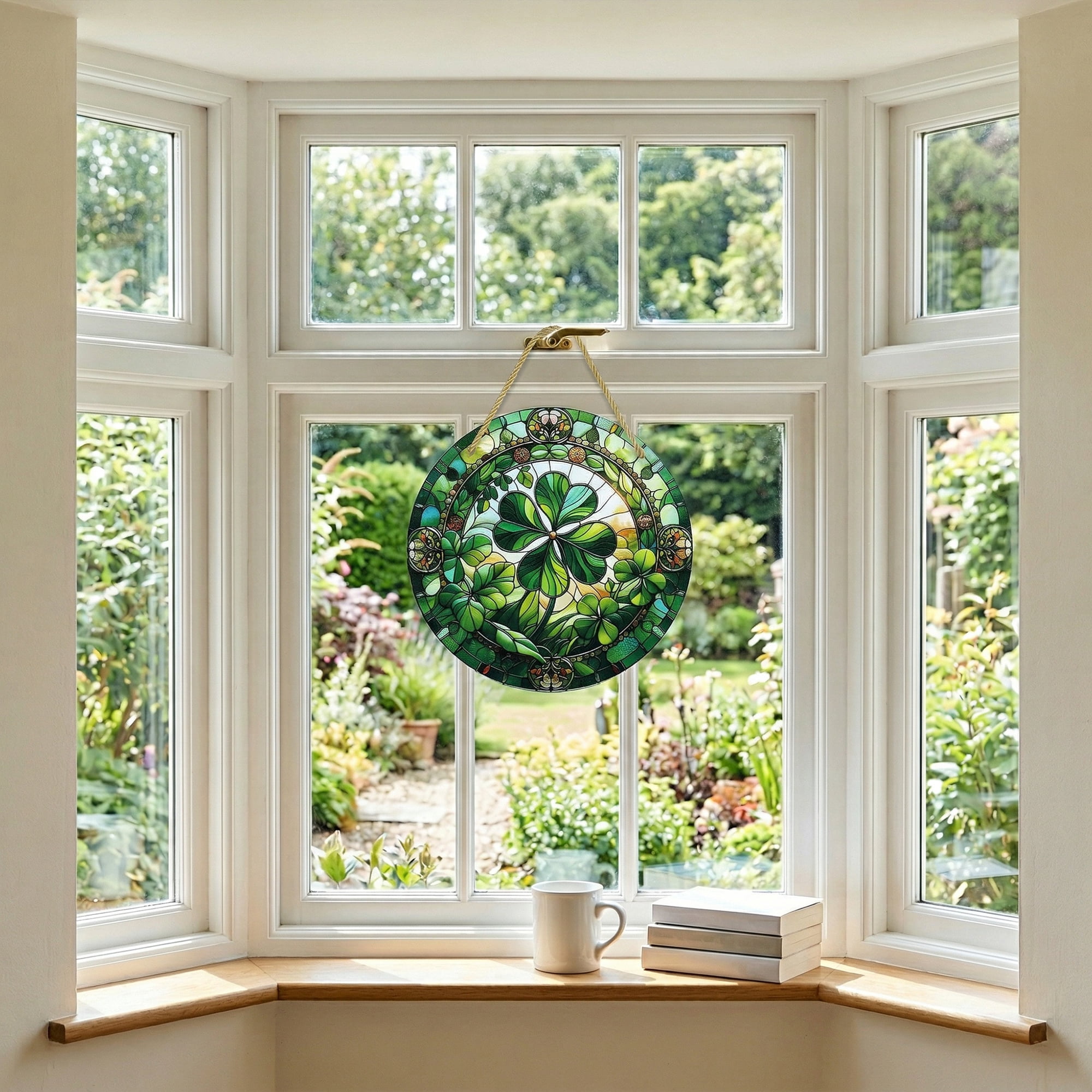 Unique Bargains Acrylic Shamrock Lucky Sign Hanging Wall Decor Green 5.9in